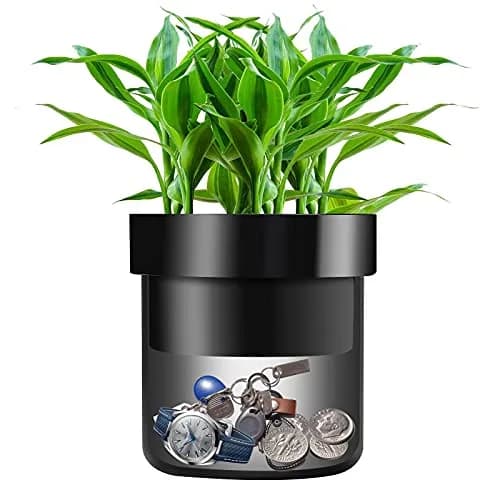 Younion Flower Pot Diversion Safe with Key Lock, Black 12cm (4.8''D x 5.2''H) | Hide Keys, Money, Jewelry thumbnail 1