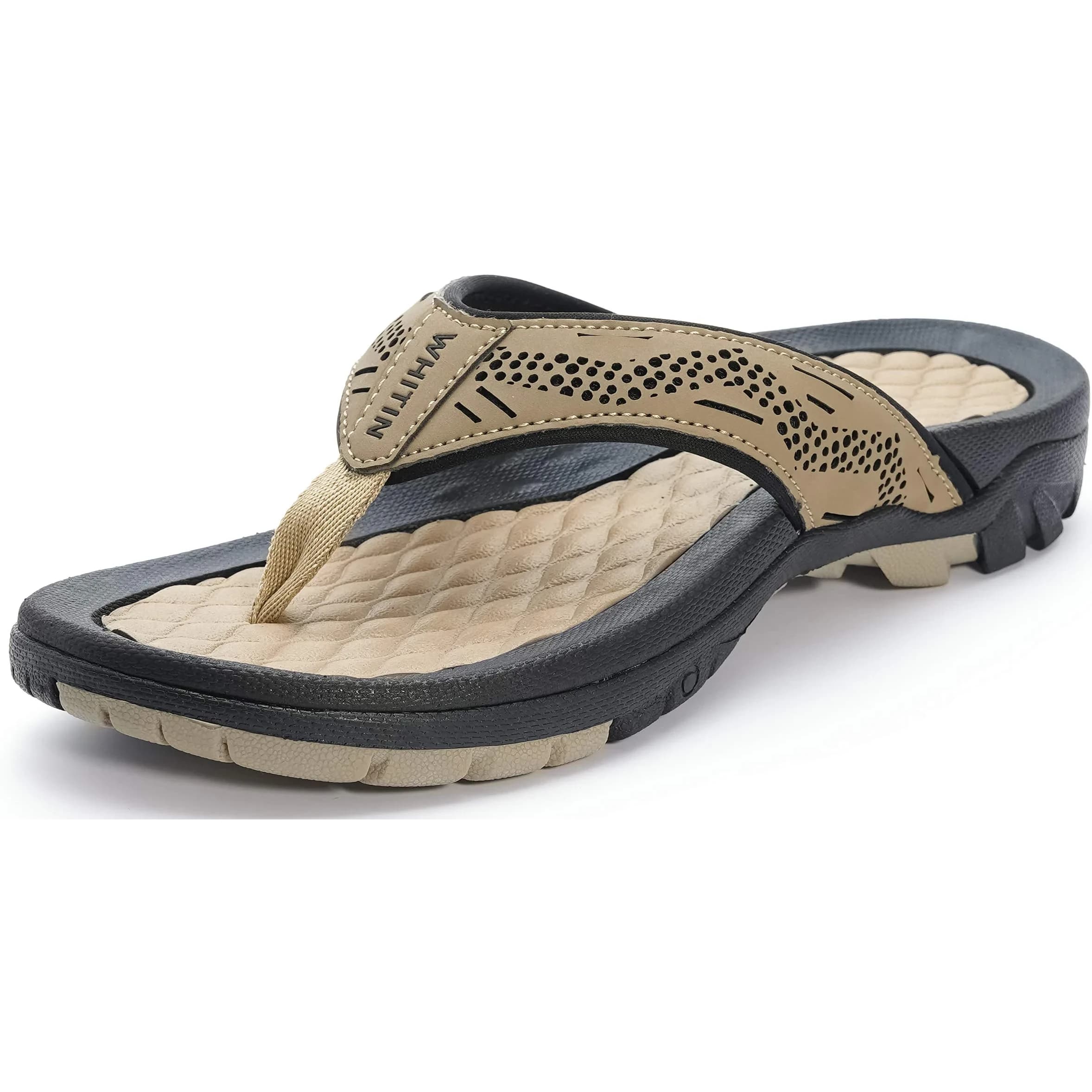 WHITIN Men's Arch Support Flip Flops Waterproof Outdoor Sandals Khaki 8.5 US (27.5 cm) — Khaki