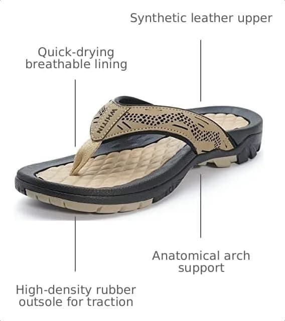 WHITIN Men's Arch Support Flip Flops Waterproof Outdoor Sandals Khaki 8.5 US (27.5 cm) thumbnail 4