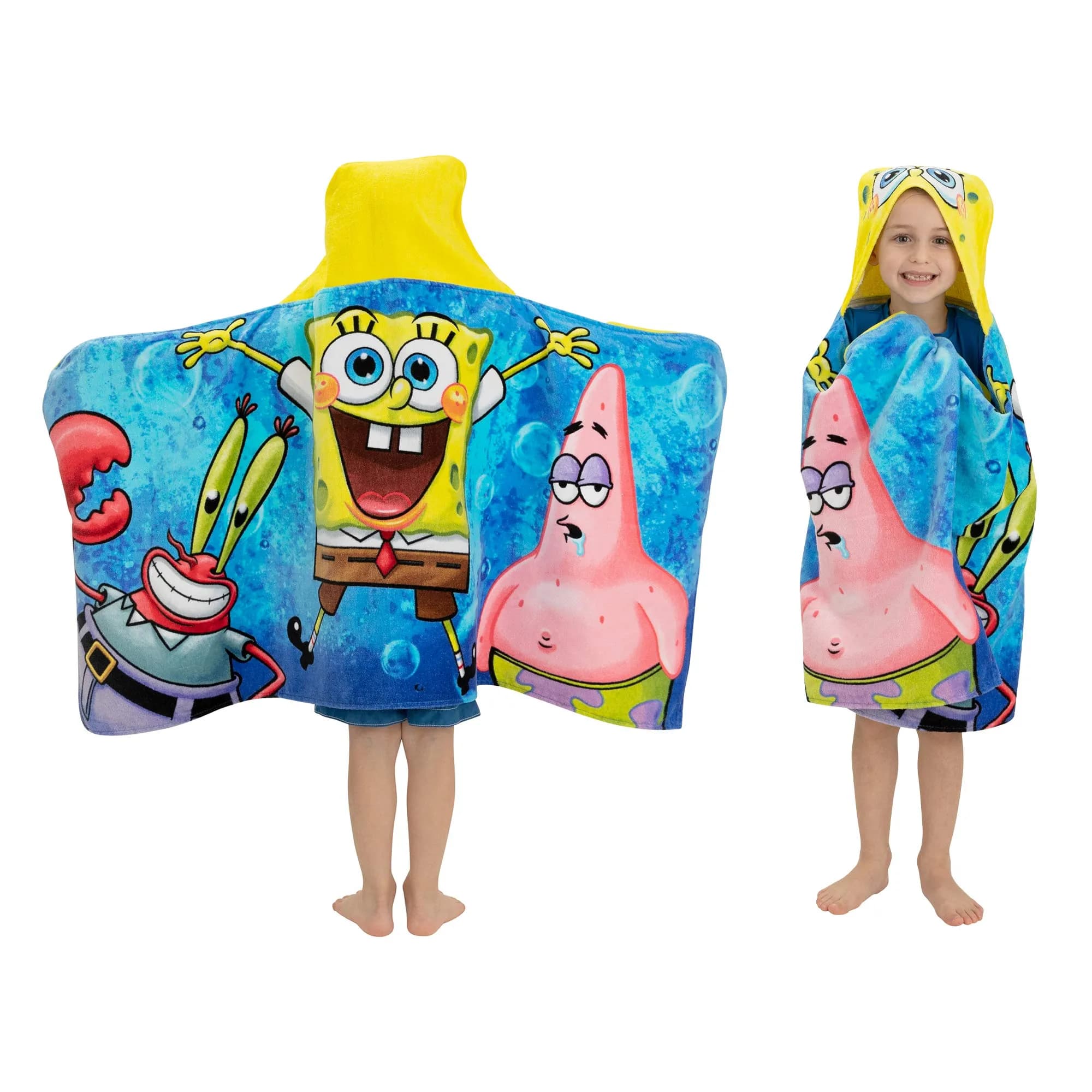 Franco Batman Hooded Towel Wrap 64cm x 127cm (25" x 50") | Super Soft Cotton Terry for Bath, Pool, Beach — Spongebob Squarepants / 24 in x 50 in