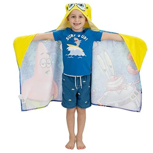 Franco SpongeBob SquarePants Hooded Towel Wrap 63cm x 127cm | Soft Cotton Terry for Bath & Beach thumbnail 2