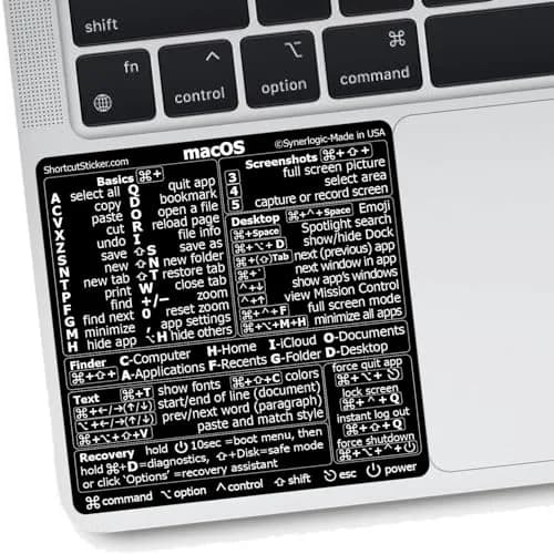Synerlogic Mac OS Shortcuts Sticker for Air/Pro | Laminated Vinyl Keyboard Cheatsheet (Black) thumbnail 1
