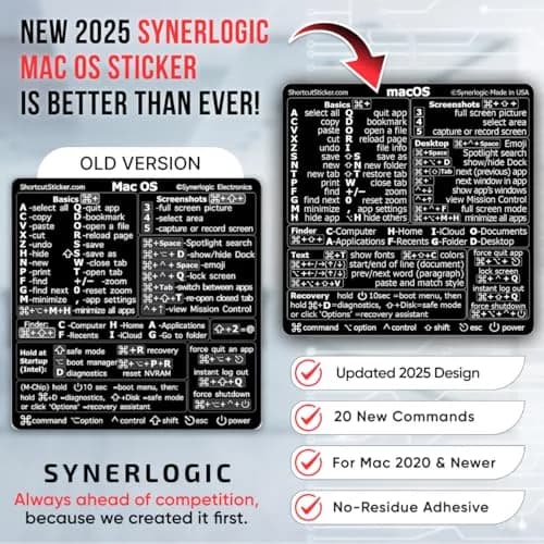 Synerlogic Mac OS Shortcuts Sticker for Air/Pro | Laminated Vinyl Keyboard Cheatsheet (Black) thumbnail 5