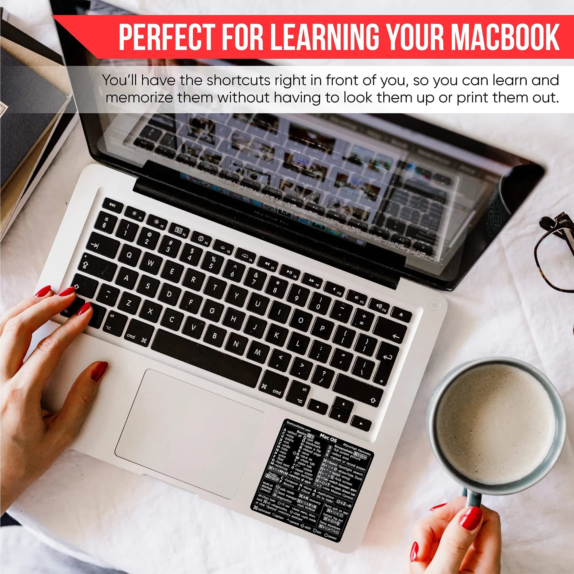 Synerlogic Mac OS Shortcuts Sticker for Air/Pro | Laminated Vinyl Keyboard Cheatsheet (Black) - view 6