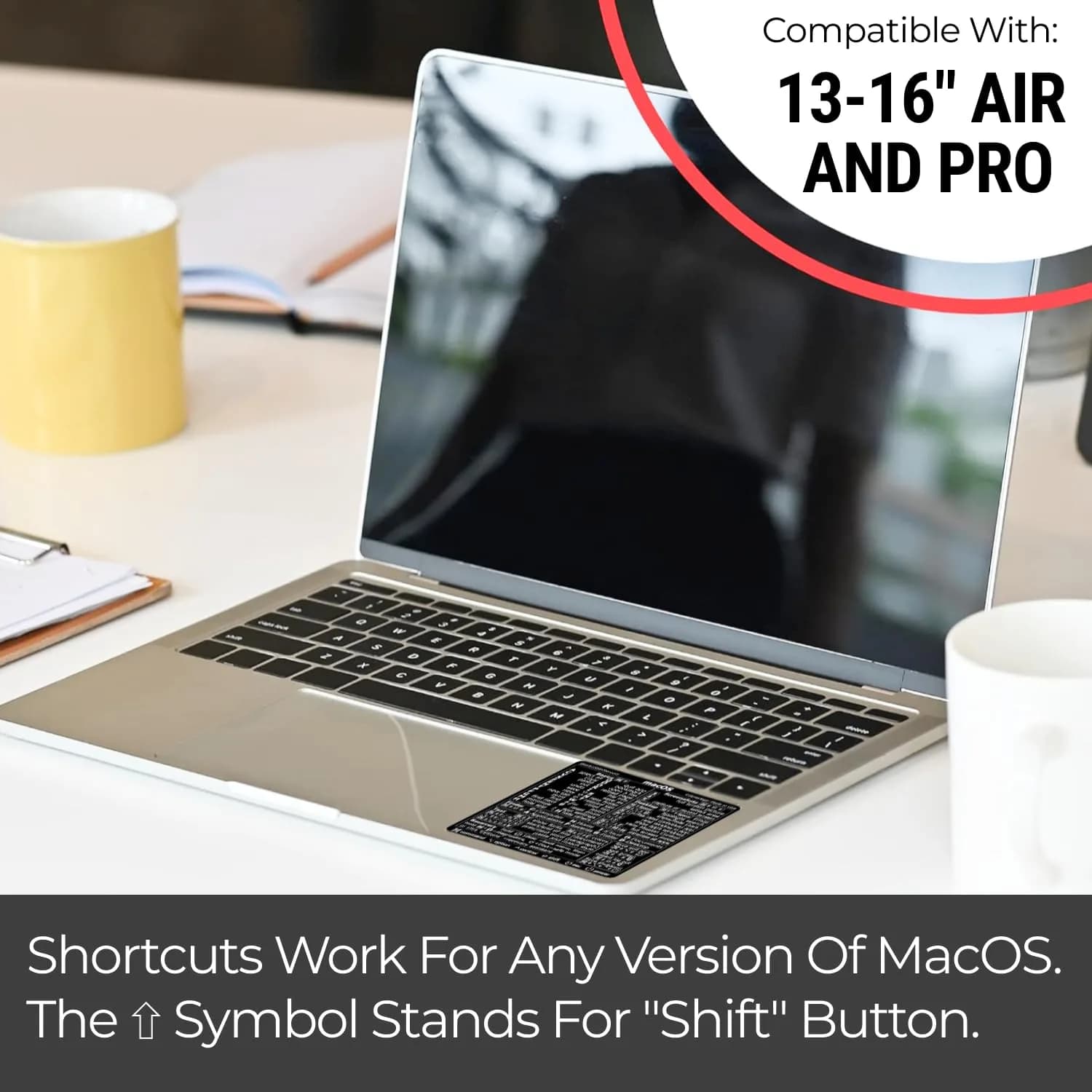Synerlogic Mac OS Shortcuts Sticker for Air/Pro | Laminated Vinyl Keyboard Cheatsheet (Black) - view 4