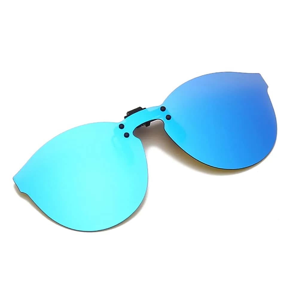YAMEIZE Polarized Clip-on Sunglasses Night Vision Cat Eye Style 66mm (2.60 inches) | UV400 Protection for Prescription Glasses — Blue Film