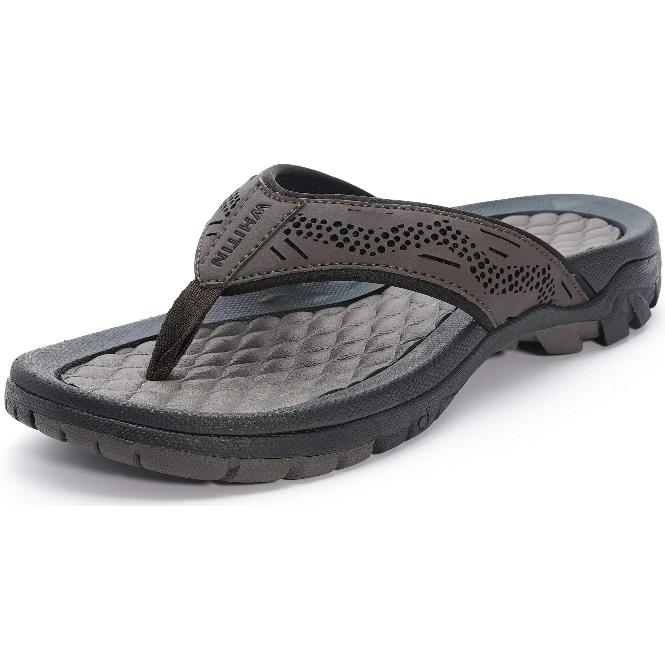 WHITIN Men's Arch Support Flip Flops Waterproof Outdoor Sandals Khaki 8.5 US (27.5 cm) — Brown / 9