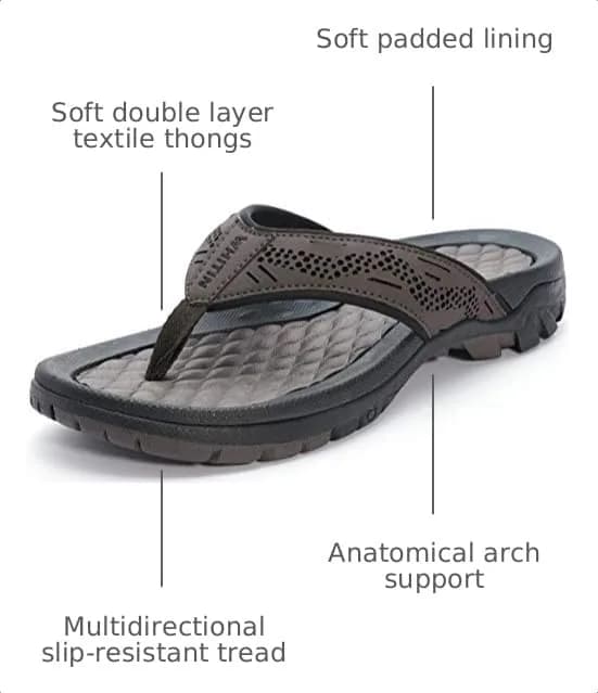 WHITIN Men's Arch Support Flip Flops Slip Resistant Outdoor Sandals Brown 27cm (9 US) thumbnail 3