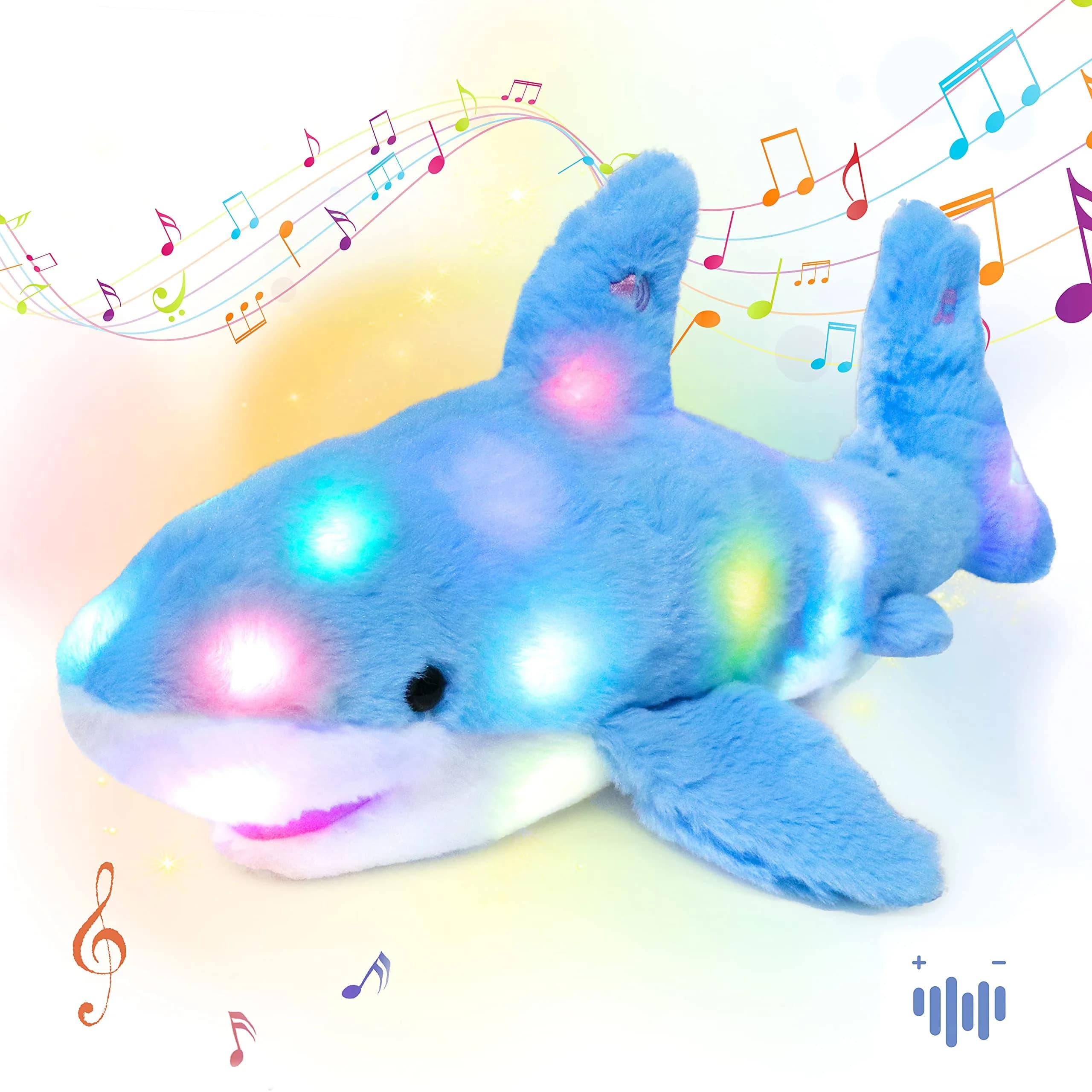 Hopearl LED Musical Stuffed Shark Plush Toy 40.64cm (16'') | Soft Blue Toy with Lullaby & Lights — Shark_LED & Music