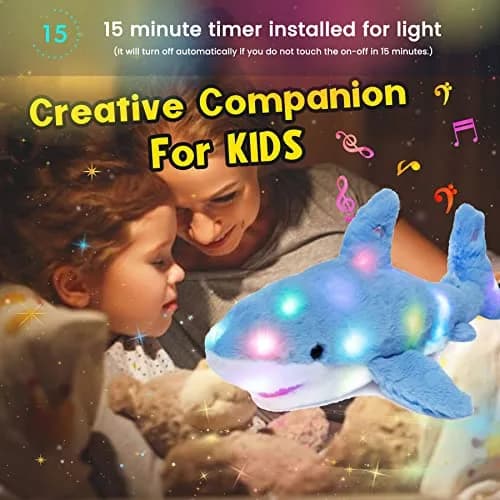 Hopearl LED Musical Stuffed Shark Plush Toy 40.64cm (16'') | Soft Blue Toy with Lullaby & Lights thumbnail 8