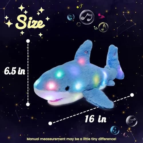 Hopearl LED Musical Stuffed Shark Plush Toy 40.64cm (16'') | Soft Blue Toy with Lullaby & Lights thumbnail 2