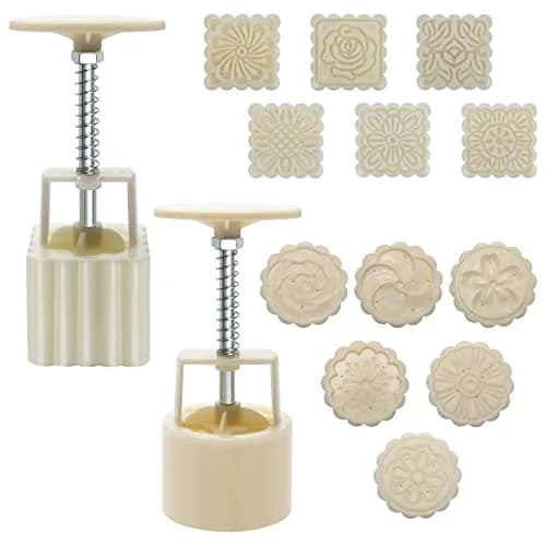 Luxiv Mooncake Mold Set 75g | 12 Patterns Round & Square, Food-Grade ABS, Reusable thumbnail 1