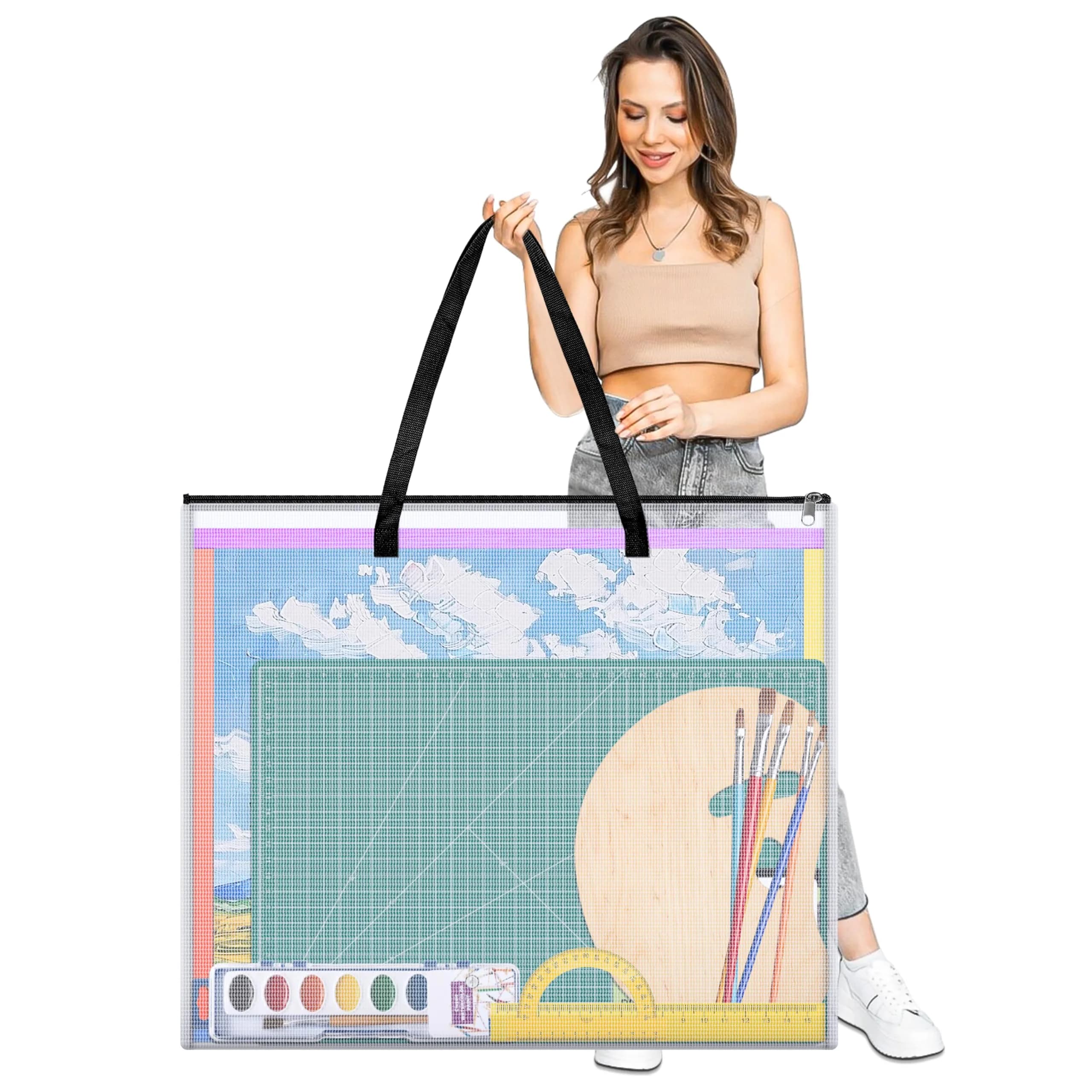 ZKOO Bulletin Board Poster Storage Bag 30" x 24" (76.2 cm x 61 cm) | Heavy Duty PVC Organizer for Teachers & Artists — Black / 26" x 20"