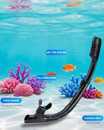 DIPUKI Snorkel Mask Snorkeling Set for Adults & Youth | Full Dry Snorkel & Tempered Glass (Black) thumbnail 7