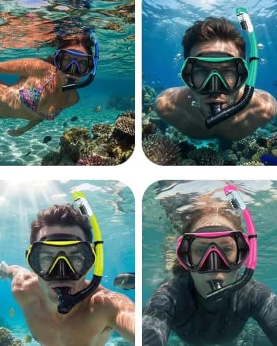 DIPUKI Snorkel Mask Snorkeling Set for Adults & Youth | Full Dry Snorkel & Tempered Glass (Black) thumbnail 2