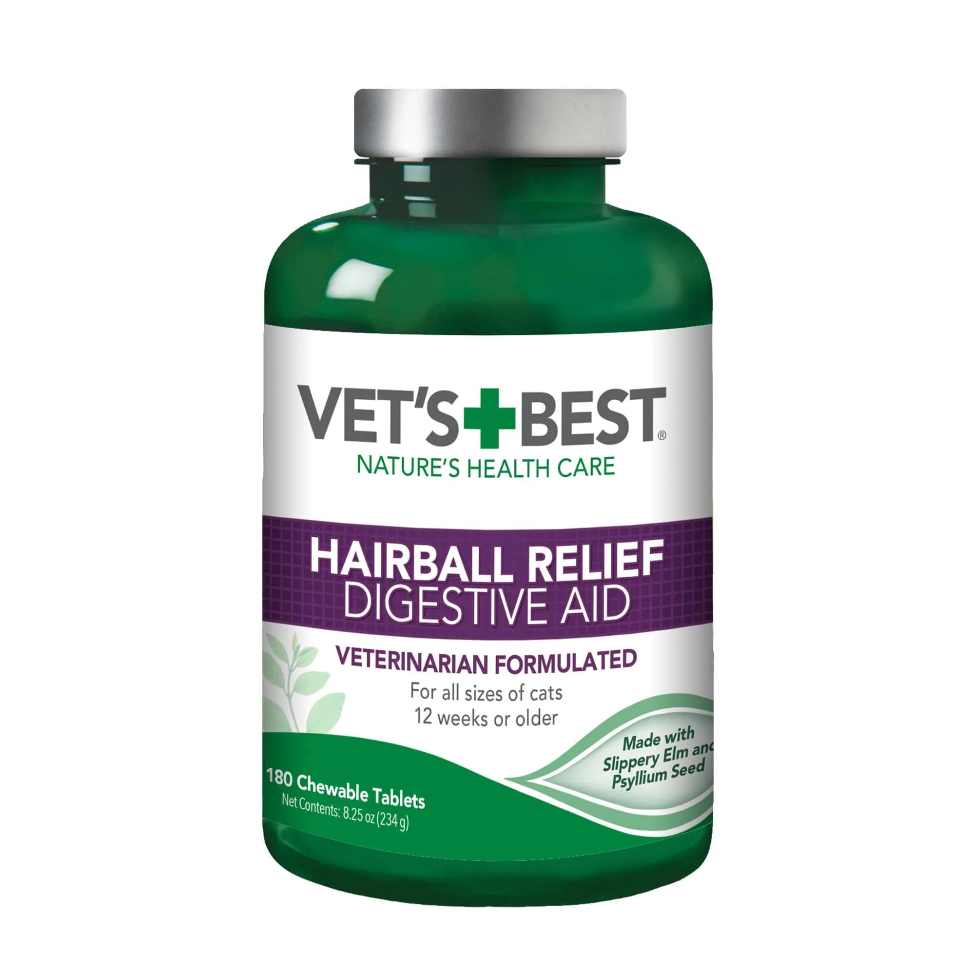 Vet's Best Cat Hairball Relief Chewable Tablets 180 Count | Natural Digestive Aid for Cats — White