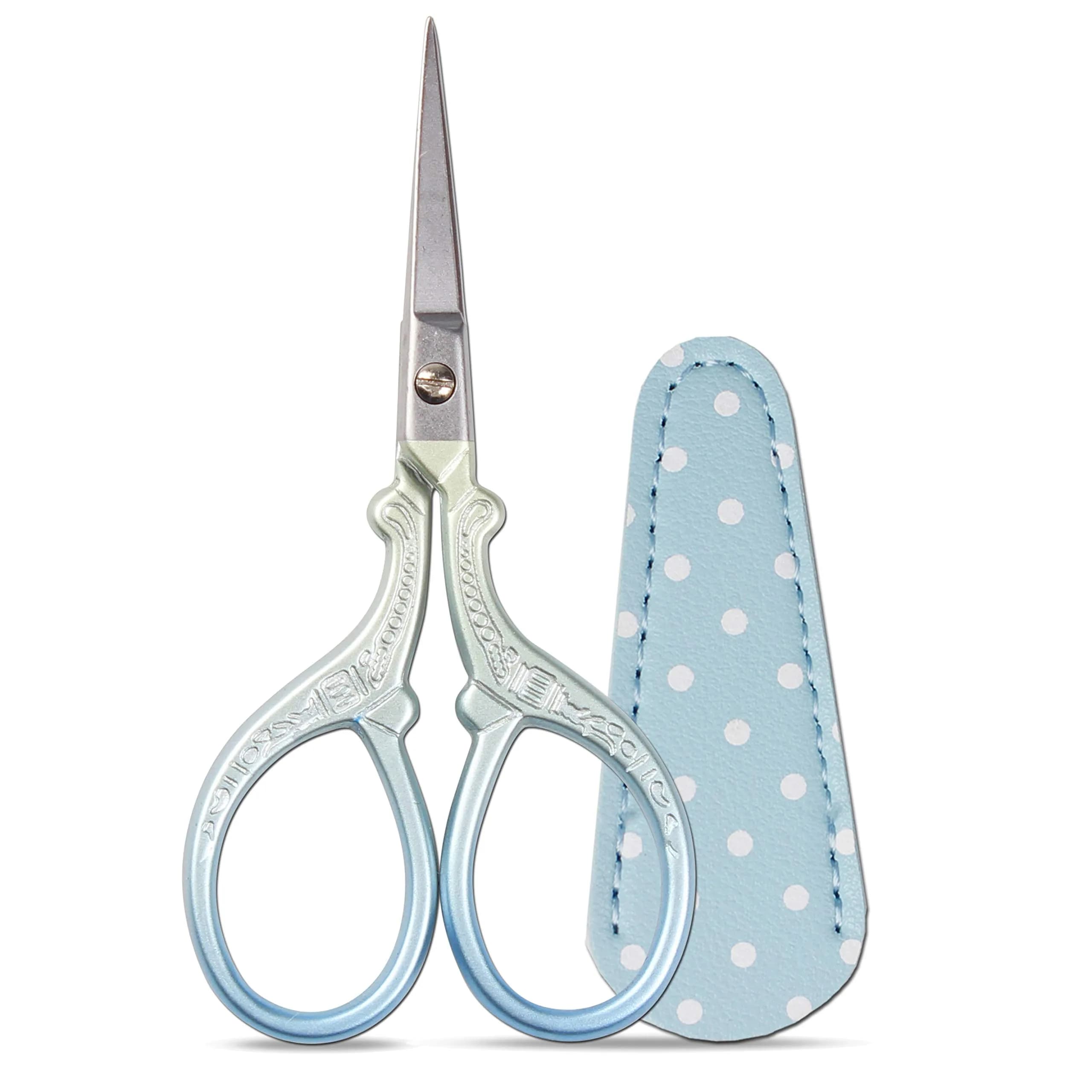 Hisuper 3.6 inch Embroidery Scissors with Leather Sheath | Vintage Crafting Tool — Blue Green / 3.6 inch