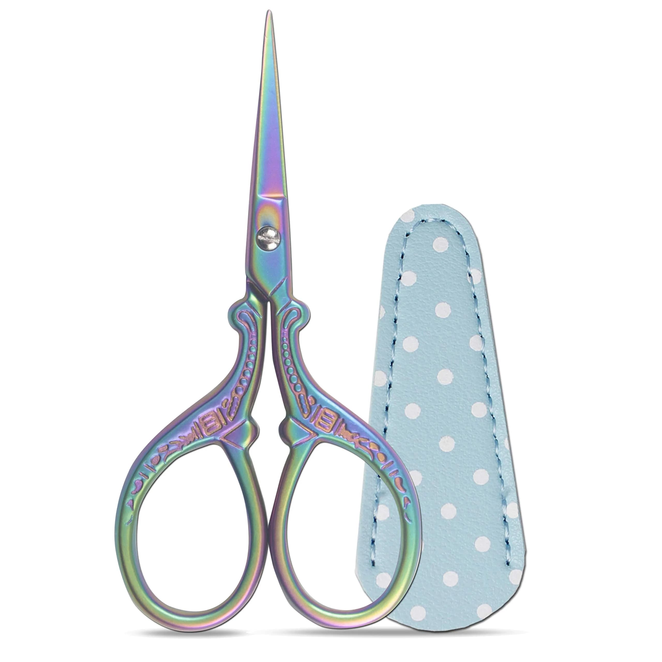 Hisuper 3.6 inch Embroidery Scissors with Leather Sheath | Vintage Crafting Tool — Colorful
