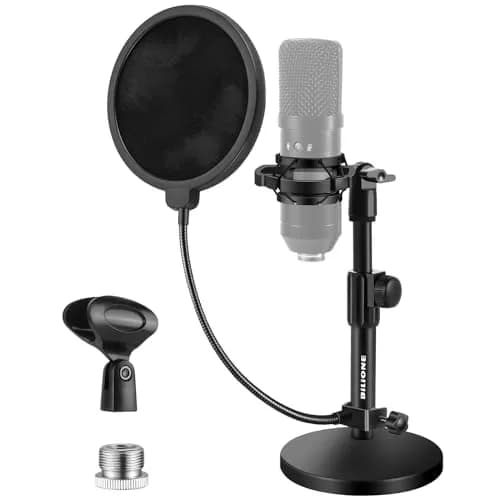 BILIONE Versatile Desktop Microphone Stand Kit with Pop Filter & Shock Mount | 1.12 kg (2.47 lb) Weighted Base thumbnail 1
