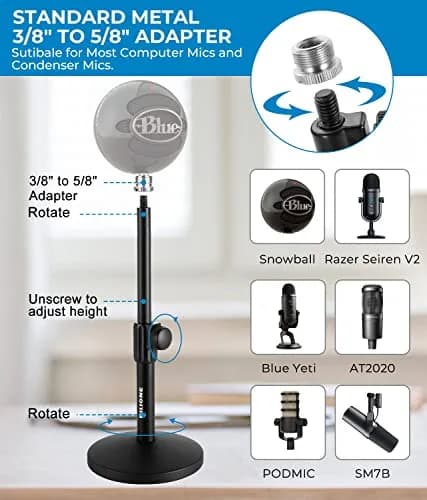 BILIONE Versatile Desktop Microphone Stand Kit with Pop Filter & Shock Mount | 1.12 kg (2.47 lb) Weighted Base thumbnail 6