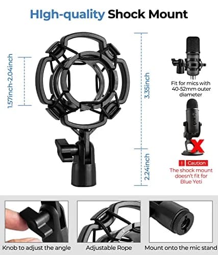 BILIONE Versatile Desktop Microphone Stand Kit with Pop Filter & Shock Mount | 1.12 kg (2.47 lb) Weighted Base thumbnail 3