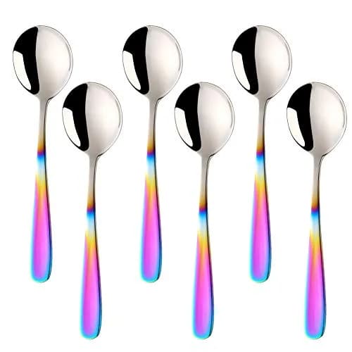 Buyer Star Bouillon Spoon Set, 7-Inch Round Soup Spoons, 6 Pieces | Gradient Rainbow thumbnail 1