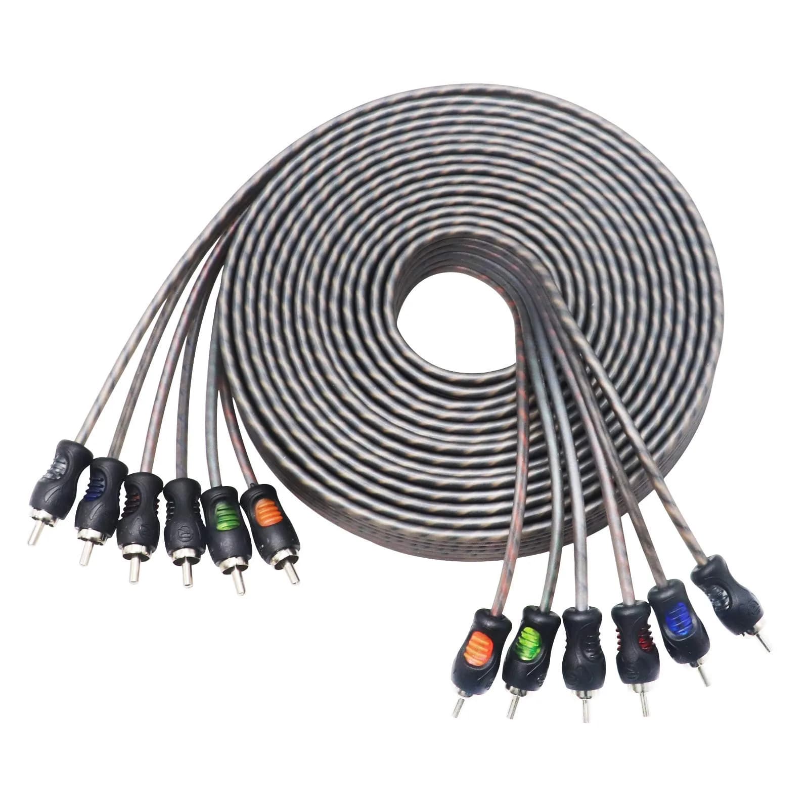 RECOIL RCI23 3ft (0.91m) 2-Channel RCA Audio Cable | Twisted Pair Noise Reduction — 17ft 6-Channel RCA