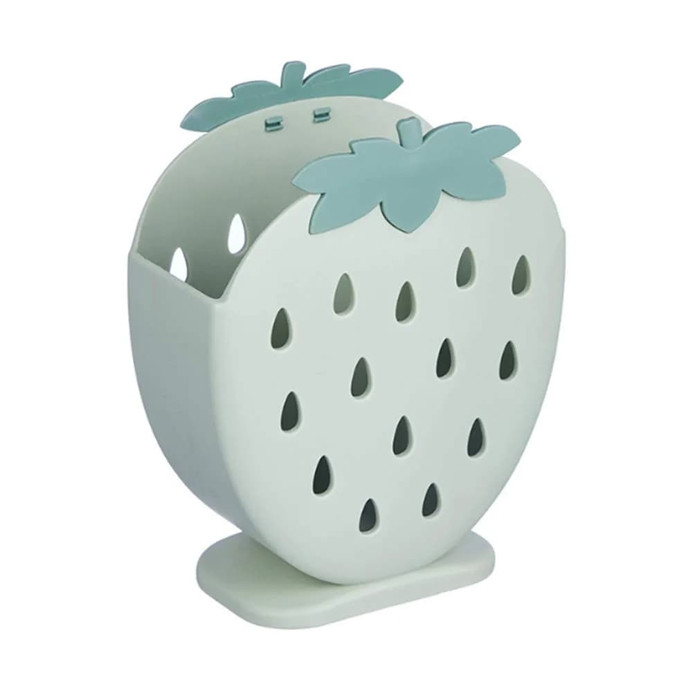 AKOAK Strawberry Cutlery Holder Stand, Plastic Utensil Organizer with Drains, 18 cm (7.1 inch) Height | Light Pink — Light Blue