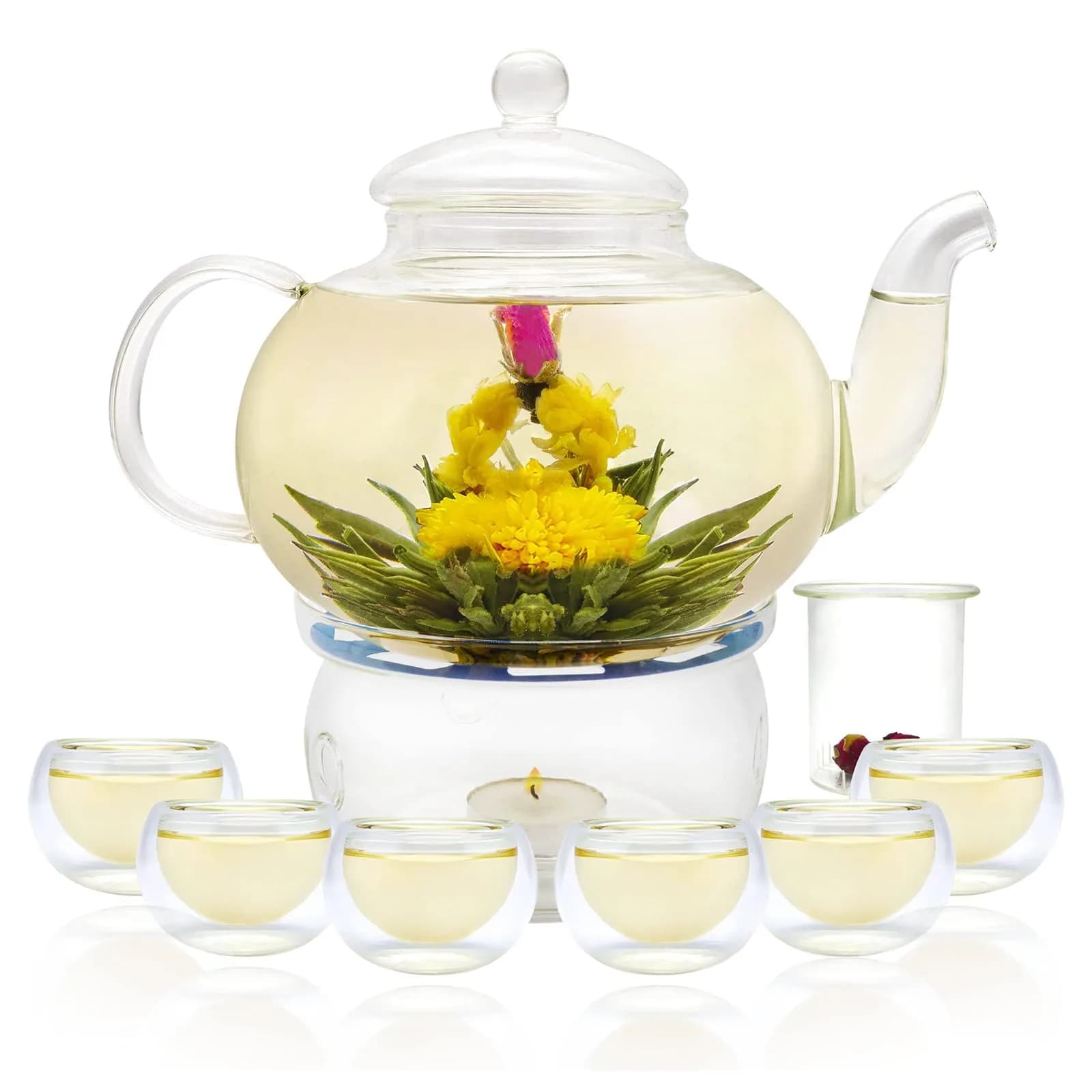 GURUDAR Glass Teapot Set, 800ML | Elegant Borosilicate Tea Maker with 6 Cups & Infuser