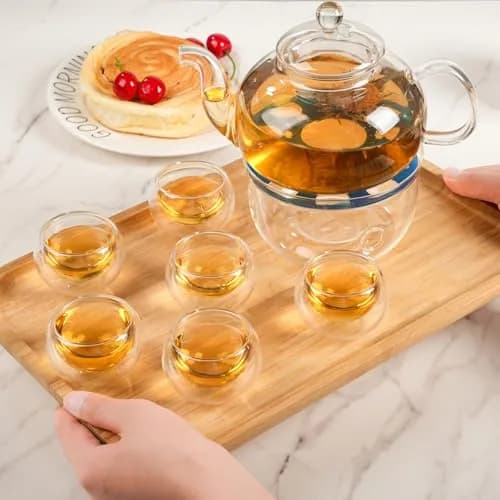 GURUDAR Glass Teapot Set, 800ML | Elegant Borosilicate Tea Maker with 6 Cups & Infuser thumbnail 9