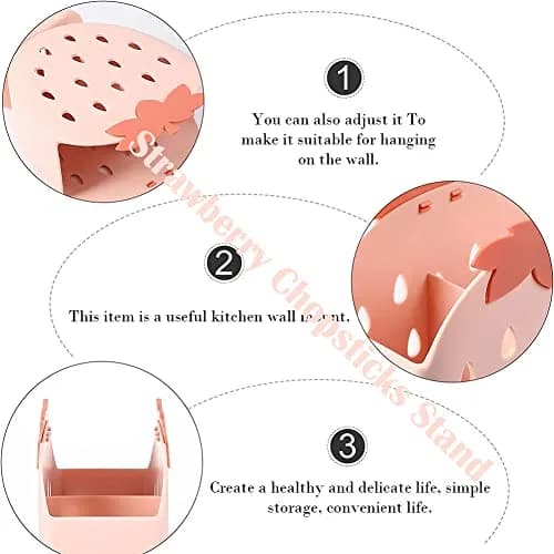 AKOAK Strawberry Cutlery Holder Stand, Plastic Utensil Organizer with Drains, 18 cm (7.1 inch) Height | Light Pink thumbnail 7