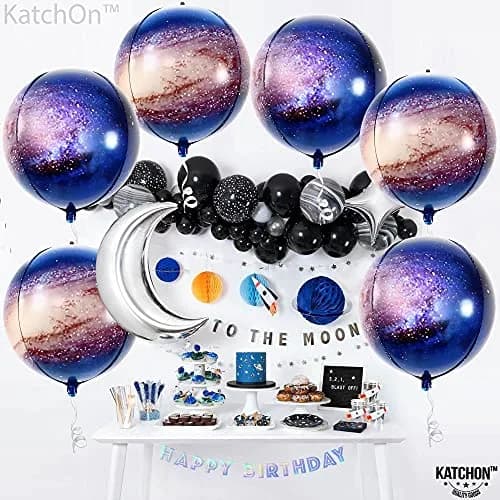 KatchOn 22 Inch Galaxy Balloons (Pack of 6) | 360 Degree 4D Round Sphere Mylar Foil Balloons for Space Themed Party Decorations thumbnail 8