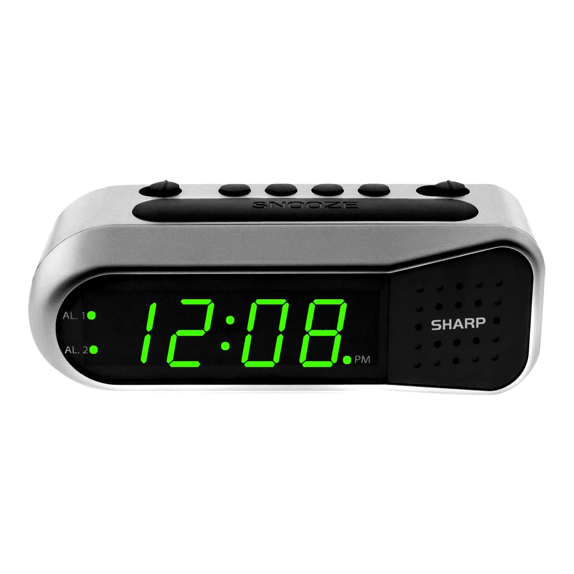 Sharp Digital Alarm Clock for Heavy Sleepers, Dual Alarm, Red LED, Black | Ascending Loud Alarm — Brushed Silver