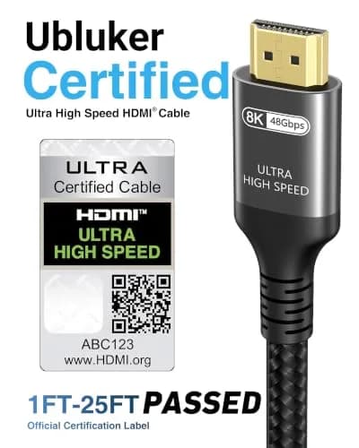 Ubluker HDMI 2.1 Cable 3.3FT | Ultra High Speed 8K 10K 4K Certified Cord thumbnail 2