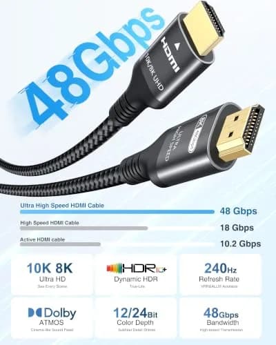 Ubluker Ultra High Speed HDMI Cable 6.6 ft (2m) | Certified 48Gbps 8K 120Hz HDR eARC thumbnail 6