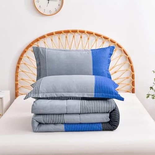 WONGS BEDDING Blue Comforter Set King | Reversible Grey & Blue Down Alternative Bedding thumbnail 7