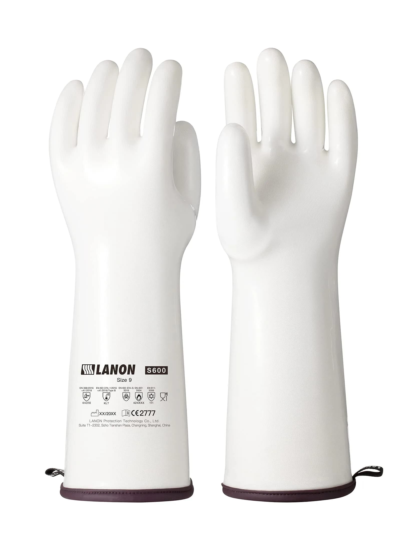 LANON Protection 15" Liquid Silicone Oven Mitts | Heat Resistant, CoralAir Liner, White, Large