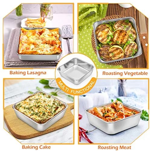 P&P CHEF Square Baking Pan 6x6 Inch (15.2x15.2 cm) | Heavy Duty Stainless Steel for Brownies & Cakes thumbnail 6
