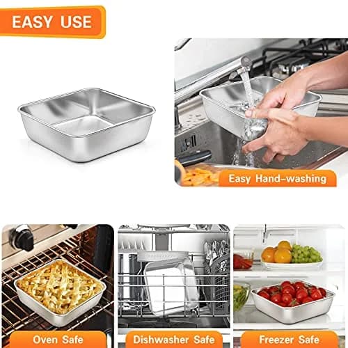 P&P CHEF Square Baking Pan 6x6 Inch (15.2x15.2 cm) | Heavy Duty Stainless Steel for Brownies & Cakes thumbnail 7