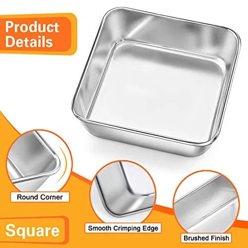 P&P CHEF Square Baking Pan 6x6 Inch (15.2x15.2 cm) | Heavy Duty Stainless Steel for Brownies & Cakes thumbnail 3