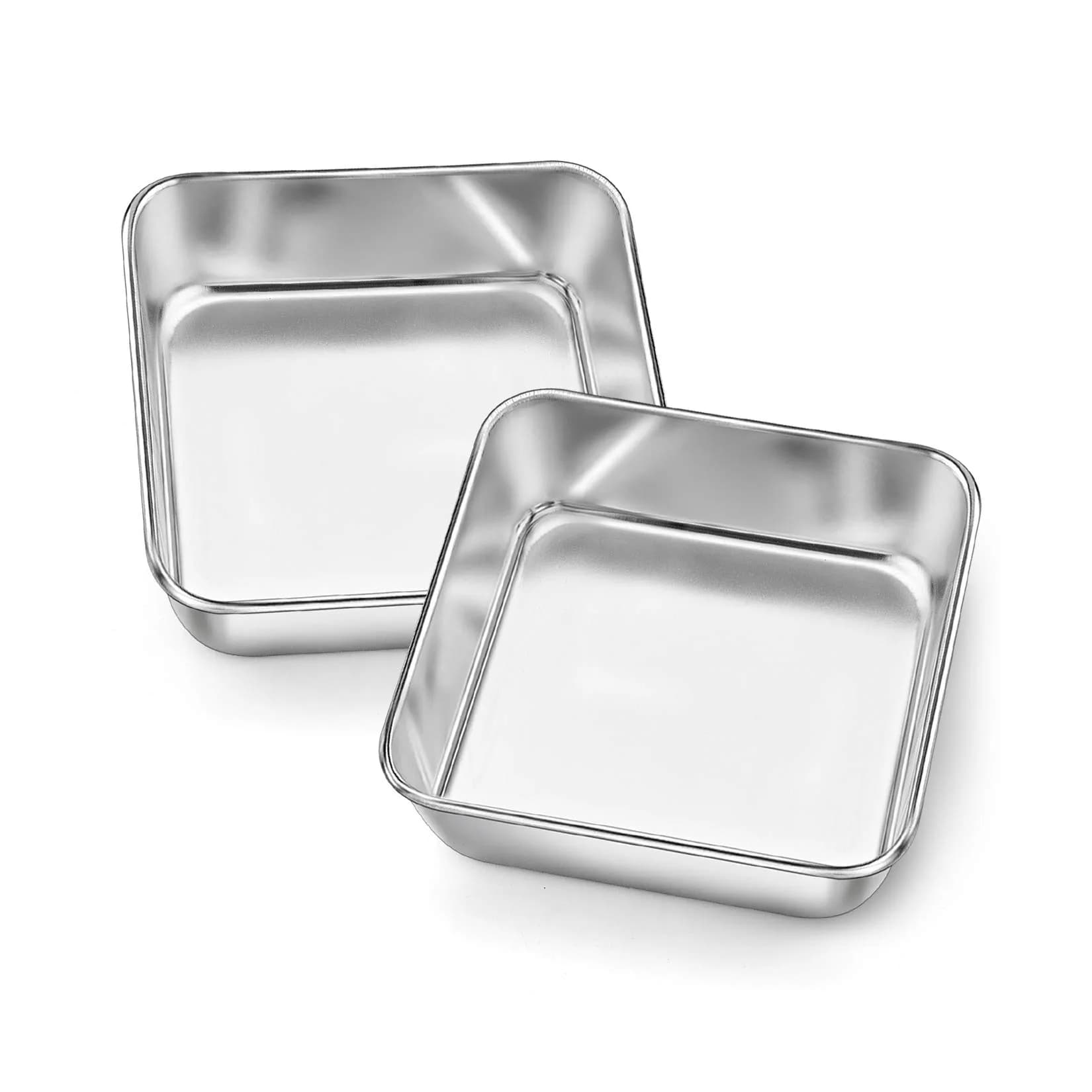 P&P CHEF Square Baking Pan 6x6 Inch (15.2x15.2 cm) - Set of 2 | Heavy Duty Stainless Steel for Brownies & Cakes