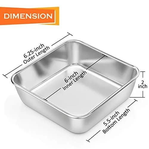 P&P CHEF Square Baking Pan 6x6 Inch (15.2x15.2 cm) - Set of 2 | Heavy Duty Stainless Steel for Brownies & Cakes thumbnail 2