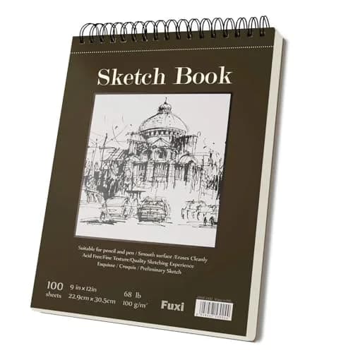 Fuxi 9" x 12" Sketch Book Top Spiral Bound Sketchbook 100 Sheets 22.7 kg (50 lb) | Acid-Free Drawing Paper for Dry Media thumbnail 1