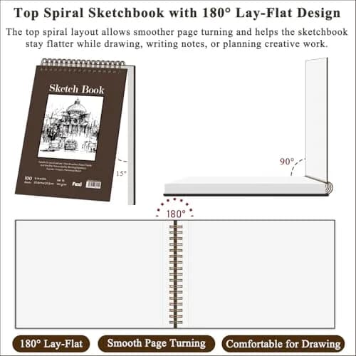 Fuxi 9" x 12" Sketch Book Set, Top Spiral Bound Sketchbook, 200 Sheets | Acid-Free Paper for Dry Media thumbnail 3