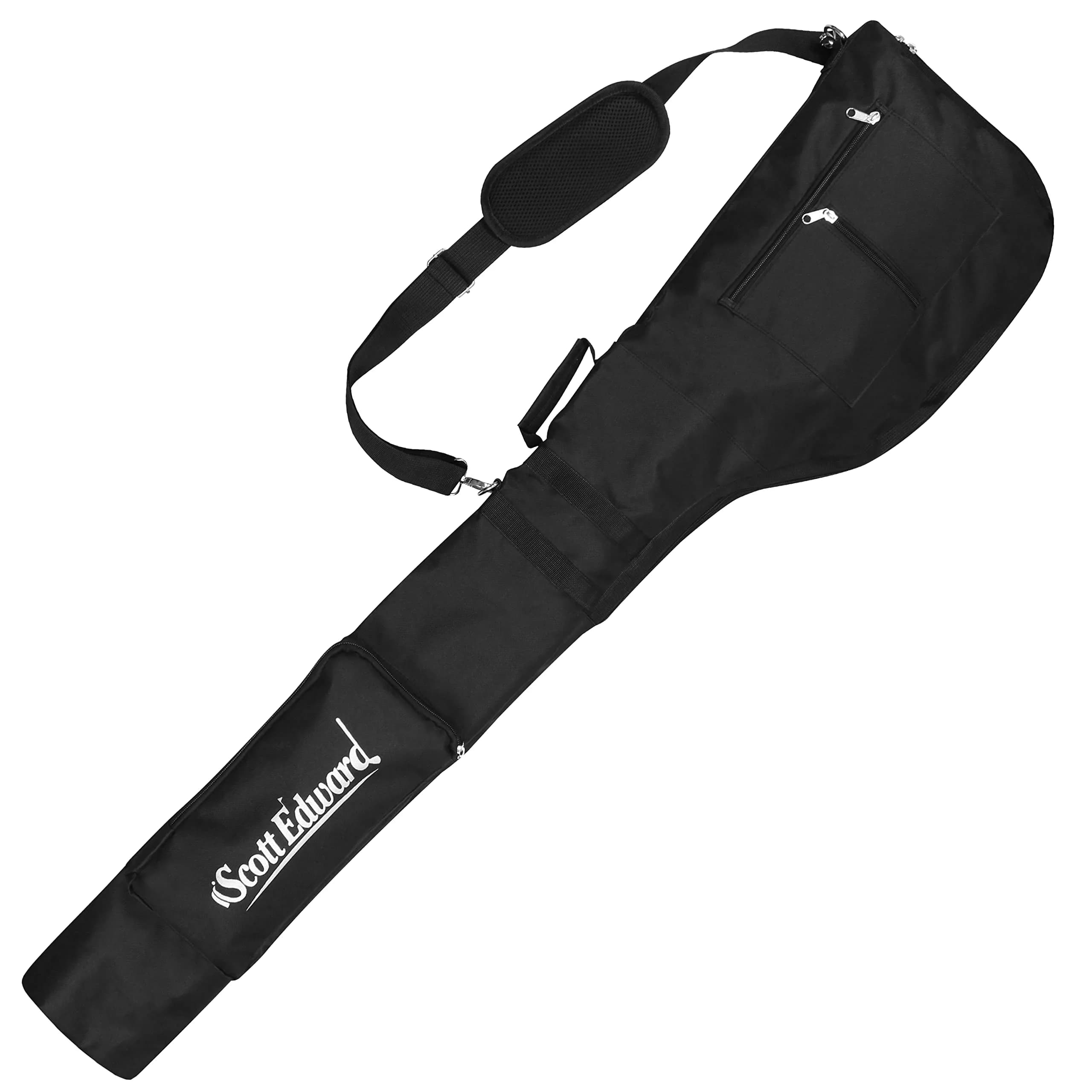 Scott Edward Foldable Golf Club Carry Bag, Portable Sunday Pencil Bag, Lightweight Waterproof Training Case, Holds 7-12 Clubs (Black White Red, 122cm/48in) — Black thumbnail 1