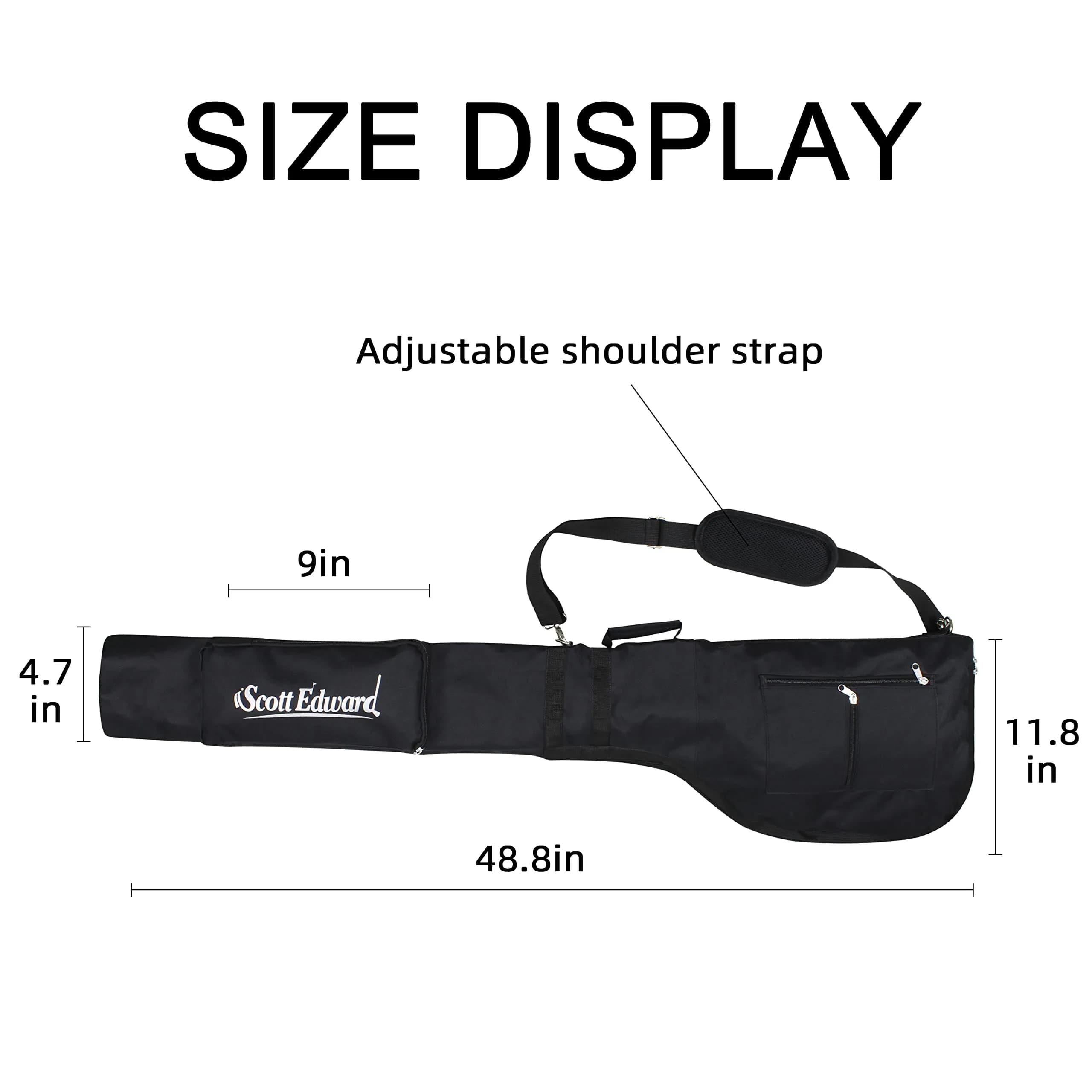 Scott Edward Foldable Golf Club Carry Bag, Portable Sunday Pencil Bag, Lightweight Waterproof Training Case, Holds 7-12 Clubs (Black White Red, 122cm/48in) — Black thumbnail 6
