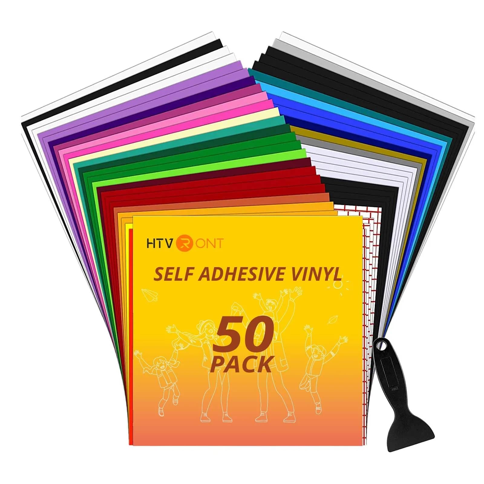 HTVRONT Permanent Vinyl Sheets 12"x12" (50 Sheets) | Assorted Colors for Cricut & Silhouette - main product image