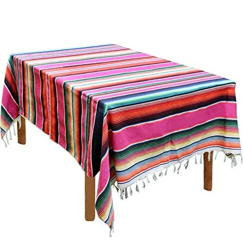 Hxezoc Pink Mexican Blanket Table Runner 150cm x 215cm | Handwoven Cotton Fiesta Decor thumbnail 1