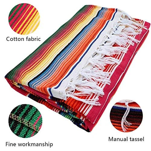 Hxezoc Pink Mexican Blanket Table Runner 150cm x 215cm | Handwoven Cotton Fiesta Decor thumbnail 4