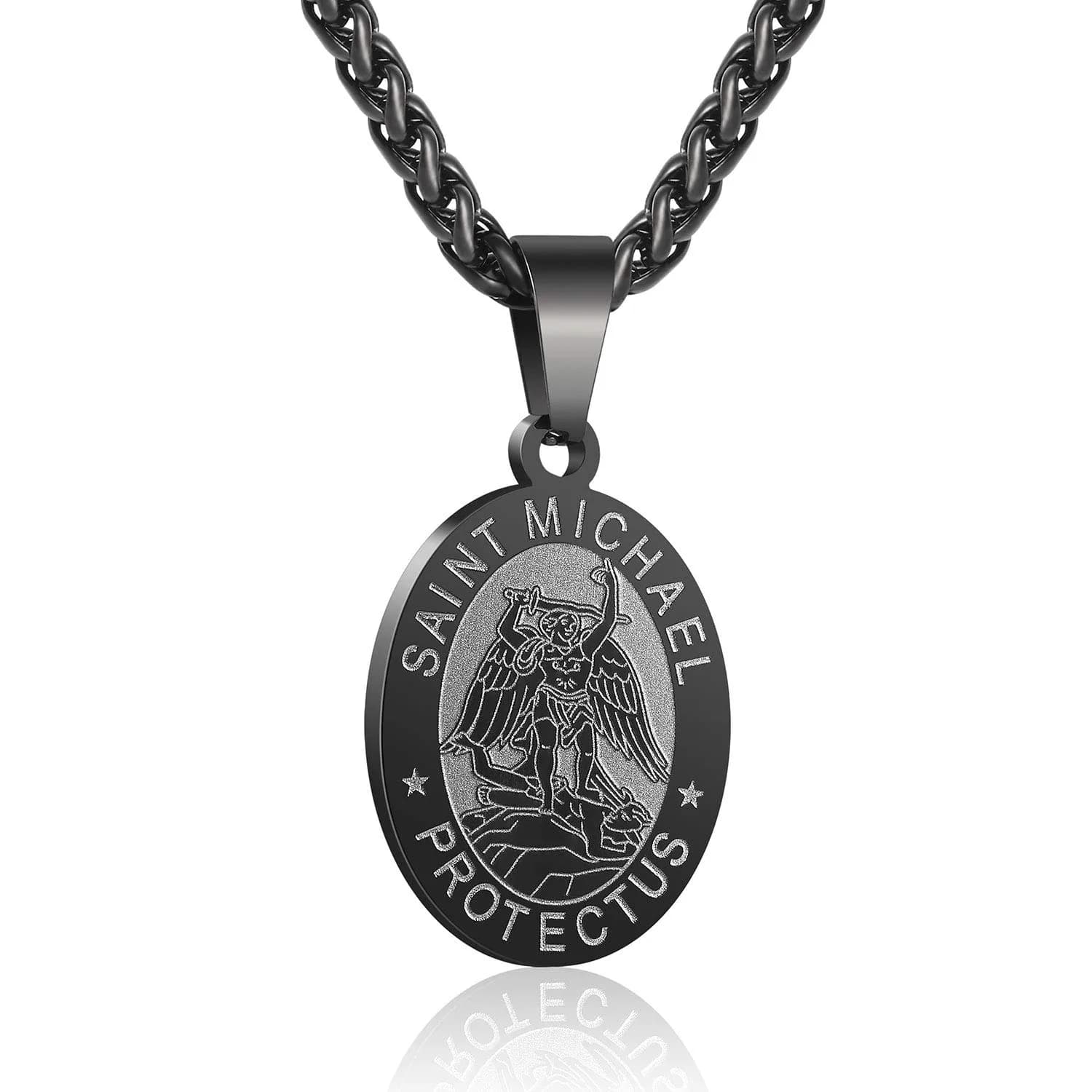 P. BLAKE Gold St Christopher Medal Necklace for Men & Boys, 24 inch (61 cm) Chain | Religious Catholic Jewelry — Black